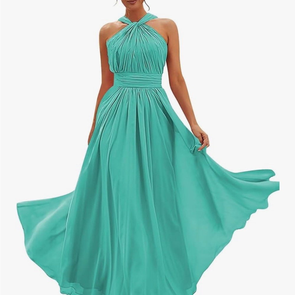 Elegant Teal Halter Maxi Dress